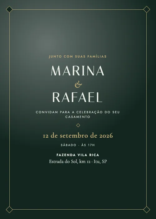 Convite de casamento Noite de Gala Floresta, estilo de luxo