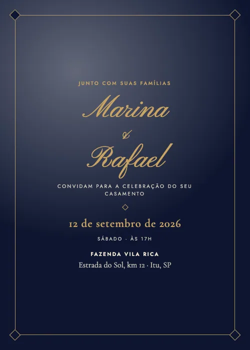 Convite de casamento Noite Estrelada Meia-noite, estilo de luxo