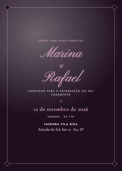 Convite de casamento Noite Estrelada Veludo, estilo de luxo