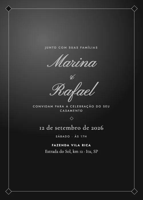 Convite de casamento Noite Estrelada Carvão, estilo de luxo