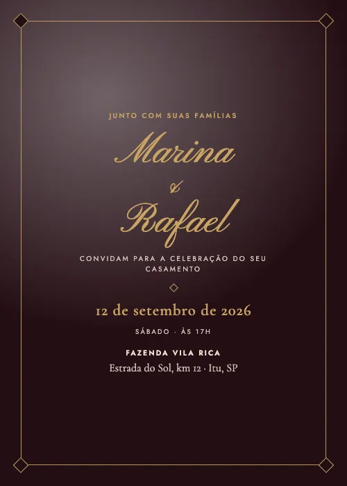 Convite de casamento Noite Estrelada Vinho, estilo de luxo