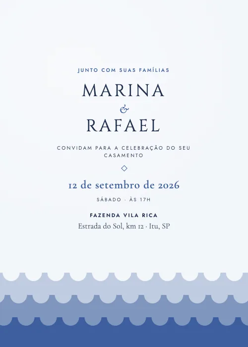 Convite de casamento Mar Aberto Azul Porcelana, estilo moderno