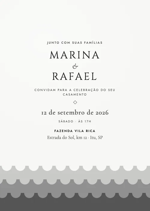 Convite de casamento Mar Aberto Grafite, estilo moderno