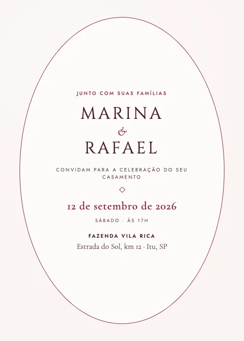 Convite de casamento Medalhão Bordô, estilo clássico