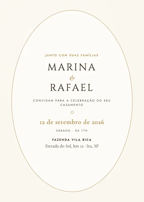 Convite de casamento Medalhão Champagne, estilo clássico