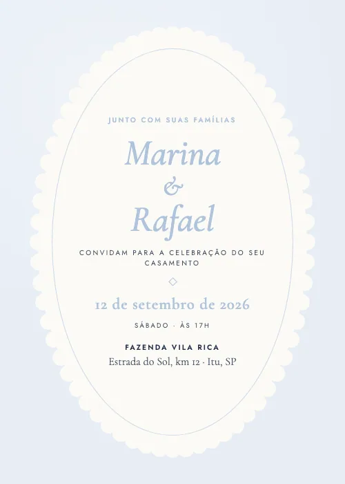 Convite de casamento Oval Recortado Céu, estilo clássico