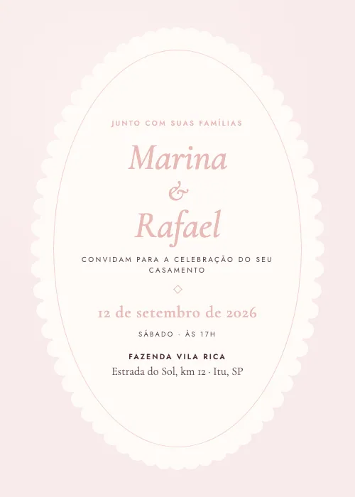 Convite de casamento Oval Recortado Blush, estilo clássico
