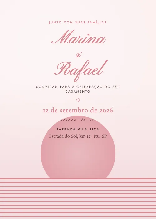 Convite de casamento Pôr do Sol Blush, estilo moderno