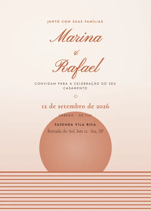 Convite de casamento Pôr do Sol Terracota, estilo moderno