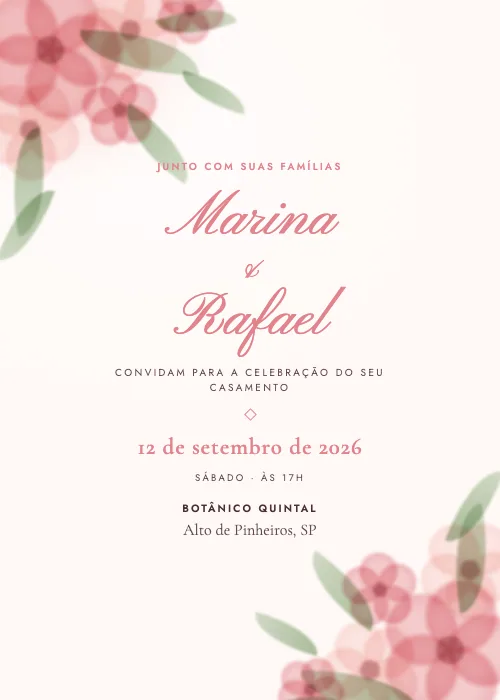 Convite de casamento Botânico em Aquarela Primavera, Botânico Quintal