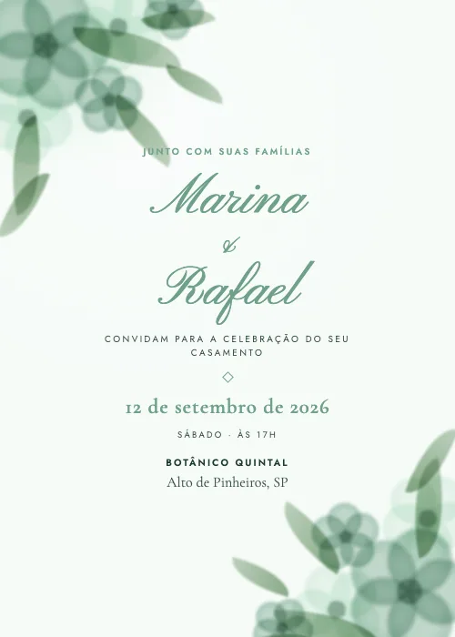 Convite de casamento Botânico em Aquarela Menta, Botânico Quintal