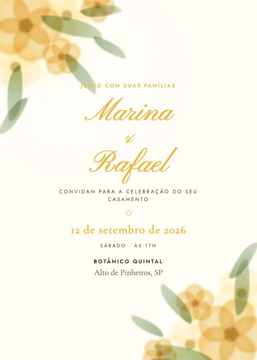Convite de casamento Botânico em Aquarela Margarida, Botânico Quintal