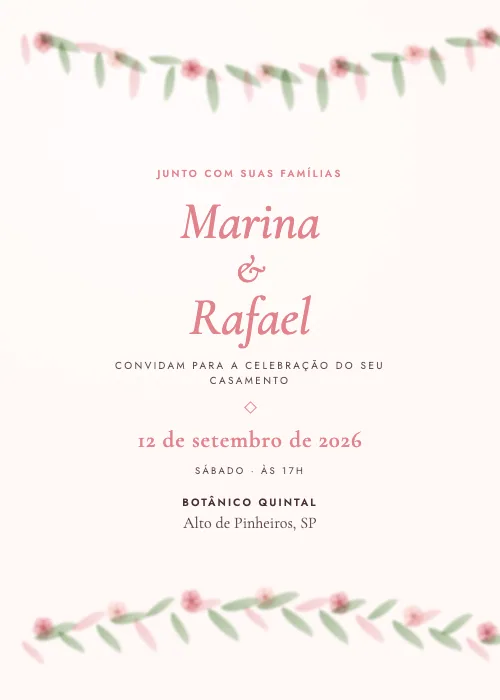 Convite de casamento Folhas do Botânico Primavera, Botânico Quintal