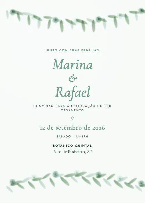 Convite de casamento Folhas do Botânico Menta, Botânico Quintal