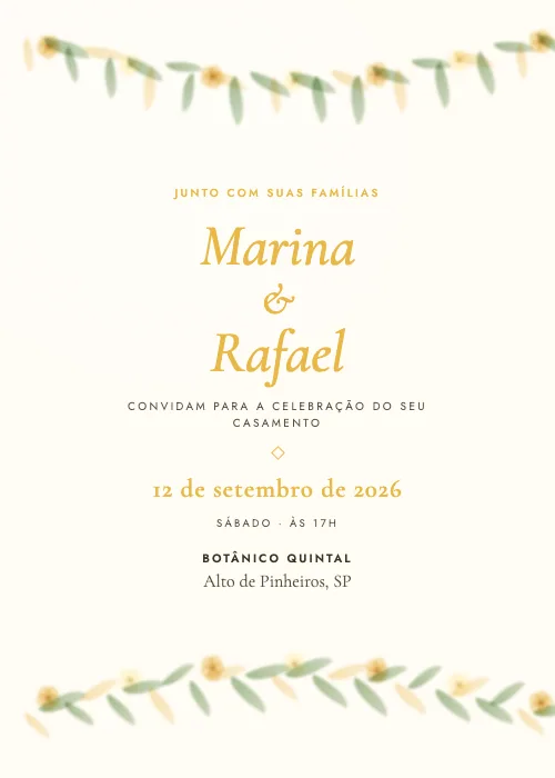 Convite de casamento Folhas do Botânico Margarida, Botânico Quintal