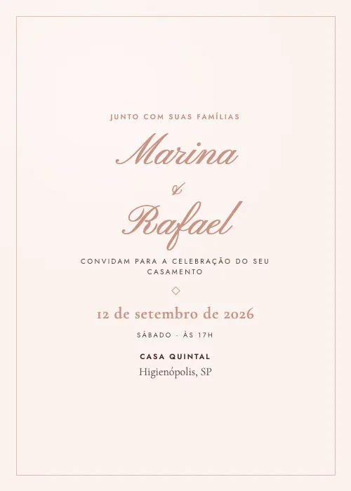 Convite de casamento Casa Querida Rosa-chá, Casa Quintal