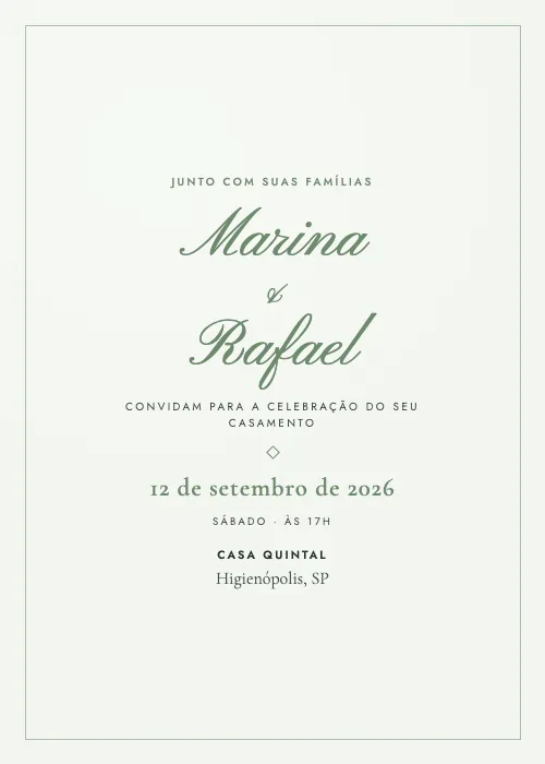 Convite de casamento Casa Querida Sálvia, Casa Quintal