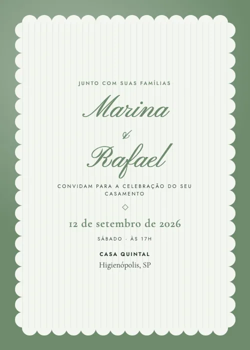 Convite de casamento Casa Quintal Recortada Sálvia, Casa Quintal