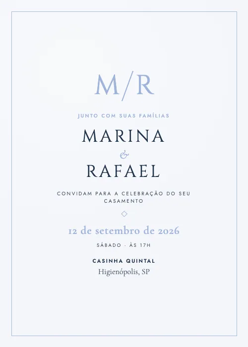 Convite de casamento Monograma da Casinha Azul-Provence, Casinha Quintal