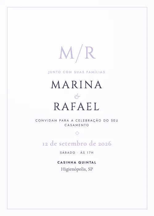 Convite de casamento Monograma da Casinha Lavanda, Casinha Quintal
