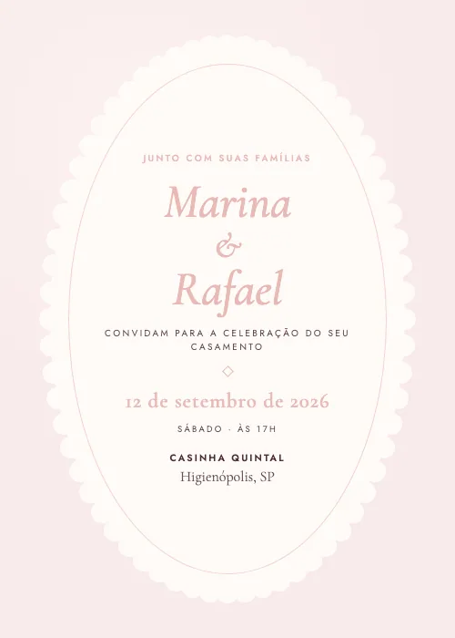 Convite de casamento Casinha Francesa Blush, Casinha Quintal