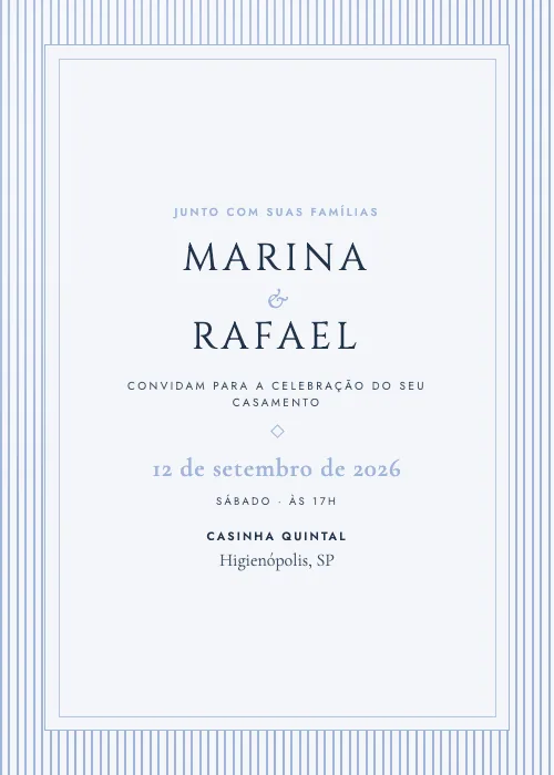 Convite de casamento Listras de Paris Azul-Provence, Casinha Quintal