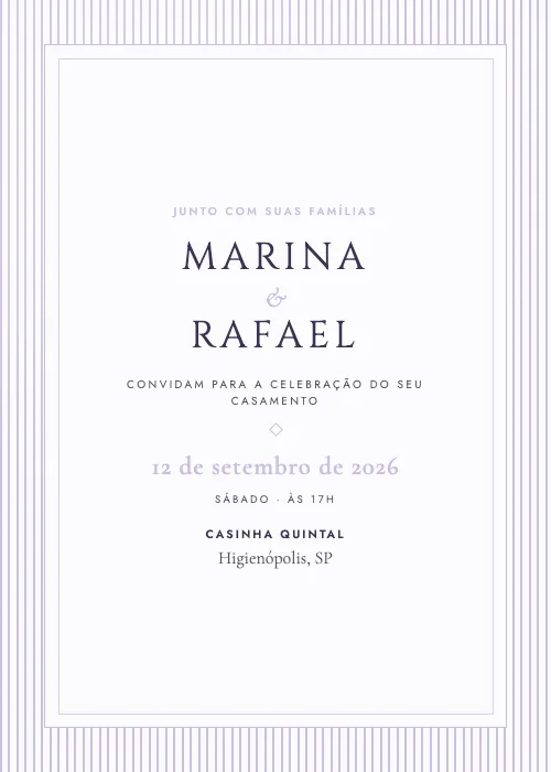 Convite de casamento Listras de Paris Lavanda, Casinha Quintal