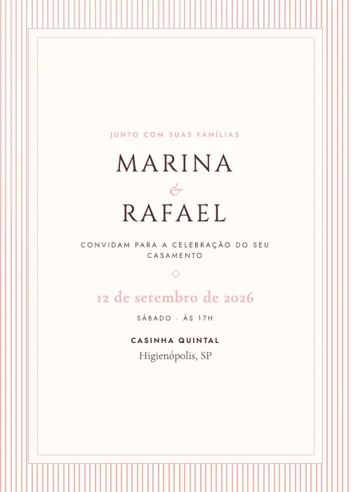 Convite de casamento Listras de Paris Blush, Casinha Quintal