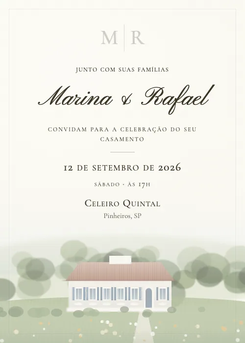 Convite de casamento Celeiro no Campo Campo, Celeiro Quintal