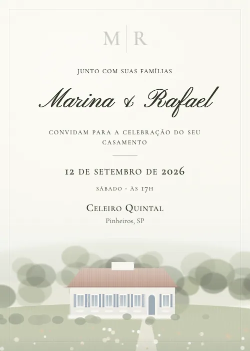 Convite de casamento Celeiro no Campo Oliva, Celeiro Quintal