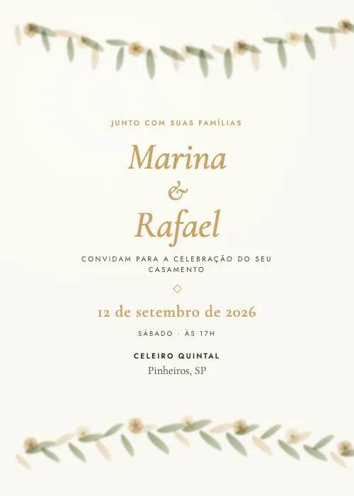 Convite de casamento Celeiro em Flor Oliva, Celeiro Quintal