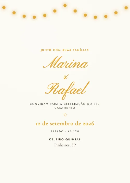 Convite de casamento Luzes do Celeiro Campo, Celeiro Quintal