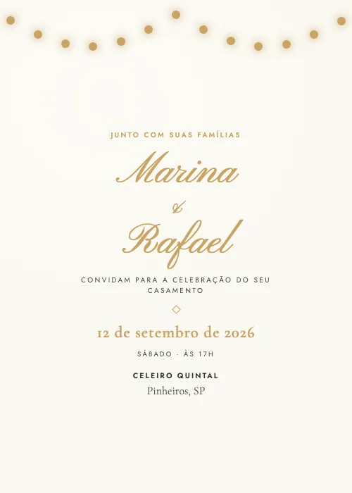 Convite de casamento Luzes do Celeiro Oliva, Celeiro Quintal