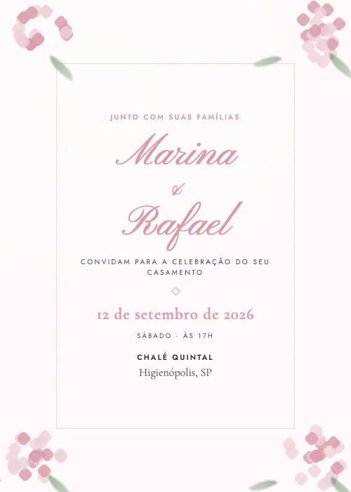 Convite de casamento Chalé em Flor Rosa, Chalé Quintal