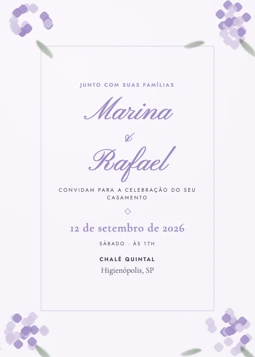 Convite de casamento Chalé em Flor Lilás, Chalé Quintal