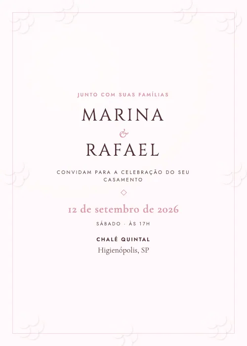 Convite de casamento Chalé em Relevo Rosa, Chalé Quintal