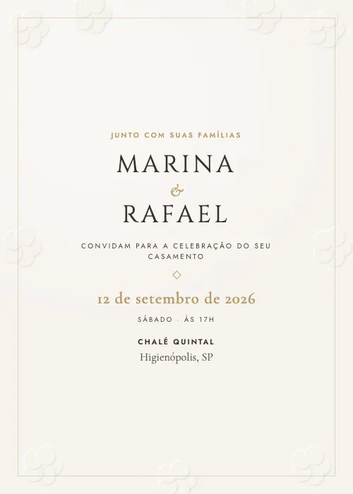 Convite de casamento Chalé em Relevo Pérola, Chalé Quintal