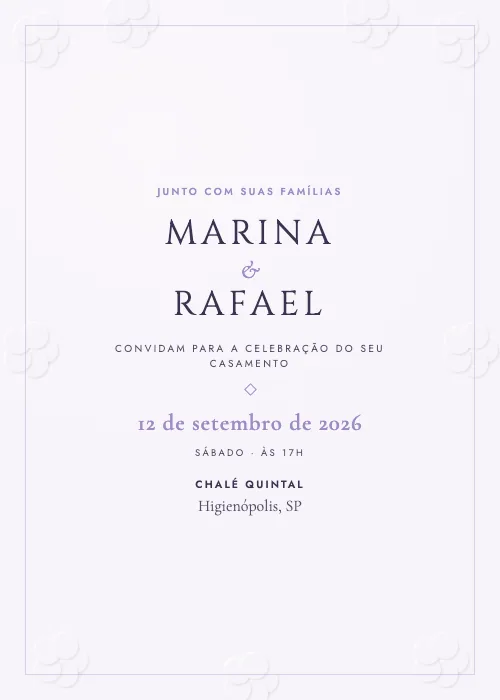Convite de casamento Chalé em Relevo Lilás, Chalé Quintal