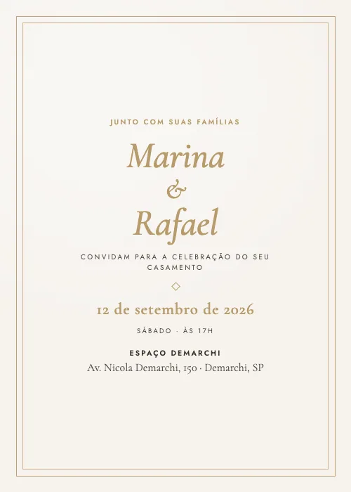 Convite de casamento Demarchi Clássico Pérola, Espaço Demarchi