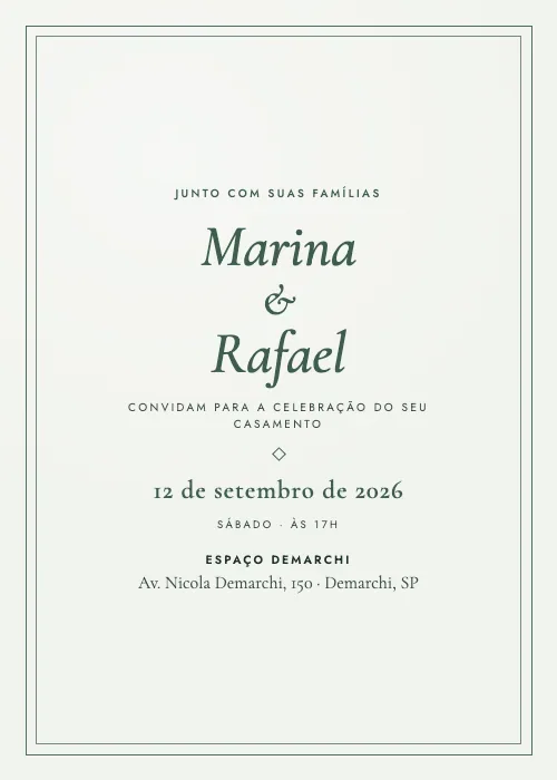 Convite de casamento Demarchi Clássico Verde-inglês, Espaço Demarchi