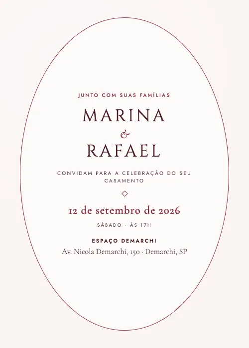 Convite de casamento Medalhão Demarchi Bordô, Espaço Demarchi