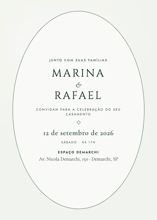 Convite de casamento Medalhão Demarchi Verde-inglês, Espaço Demarchi