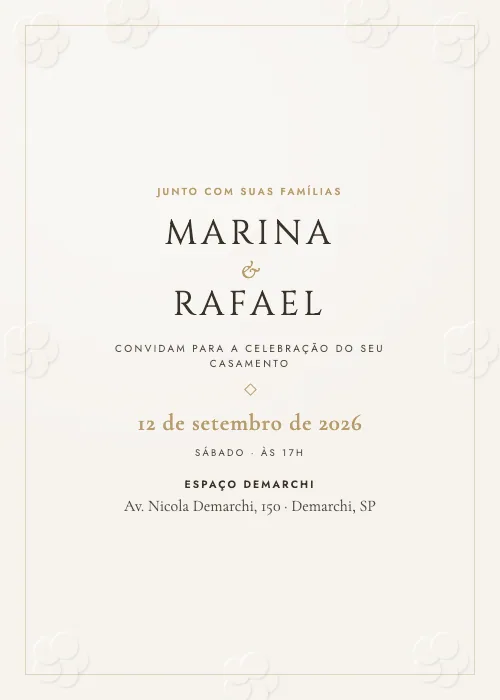 Convite de casamento Demarchi em Relevo Pérola, Espaço Demarchi