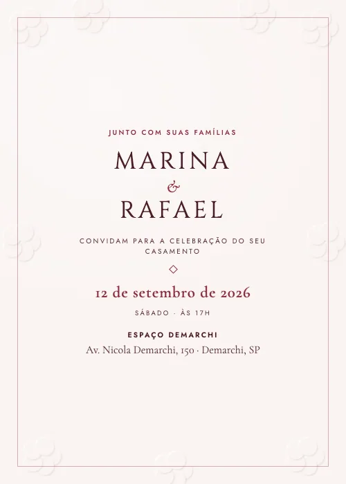 Convite de casamento Demarchi em Relevo Bordô, Espaço Demarchi