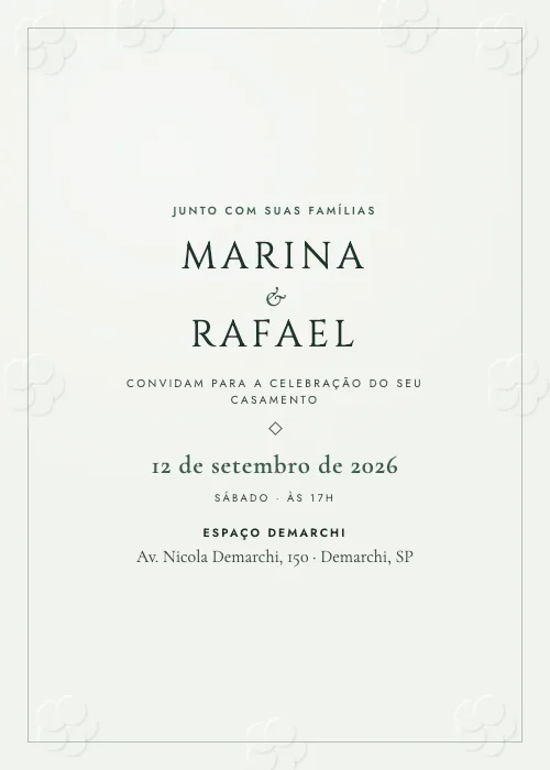 Convite de casamento Demarchi em Relevo Verde-inglês, Espaço Demarchi