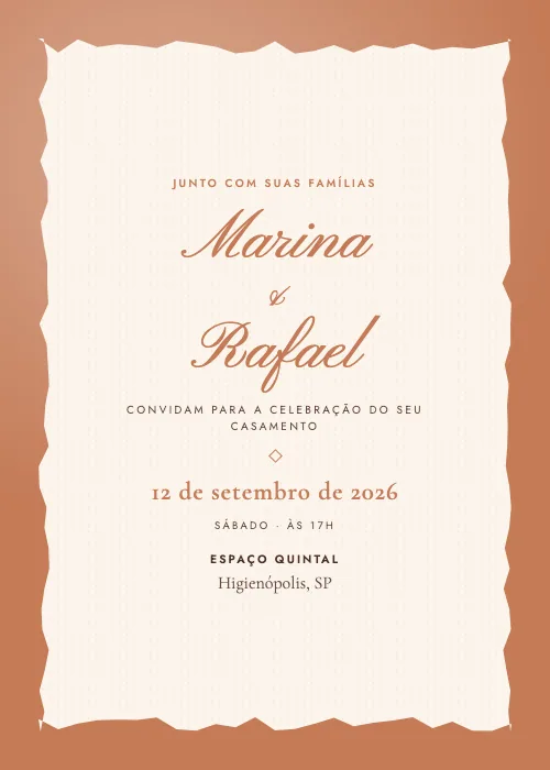 Convite de casamento Papel do Quintal Terracota, Espaço Quintal