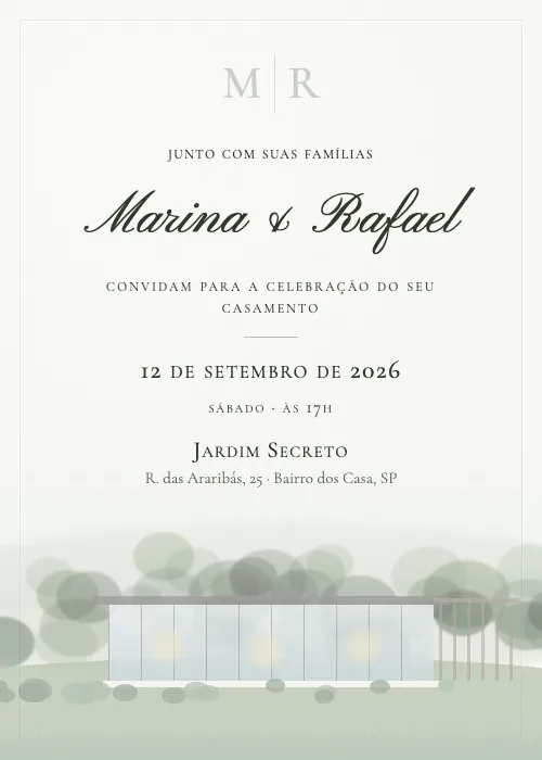 Convite de casamento Casa de Vidro Eucalipto, Jardim Secreto