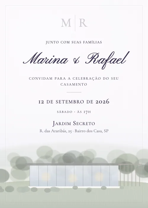 Convite de casamento Casa de Vidro Lilás, Jardim Secreto