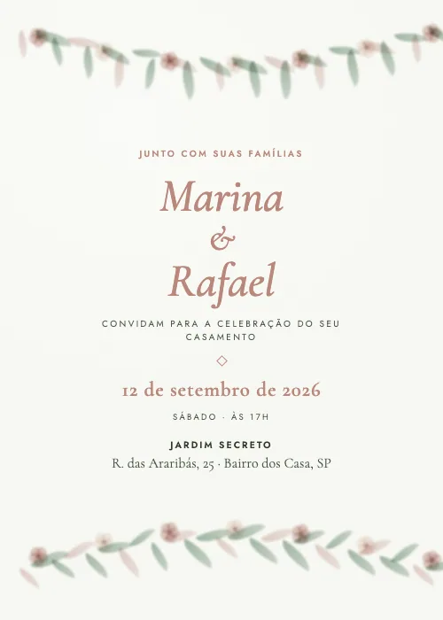 Convite de casamento Folhagens do Jardim Eucalipto, Jardim Secreto
