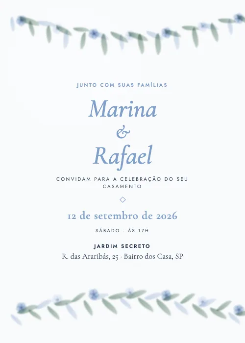 Convite de casamento Folhagens do Jardim Azul, Jardim Secreto